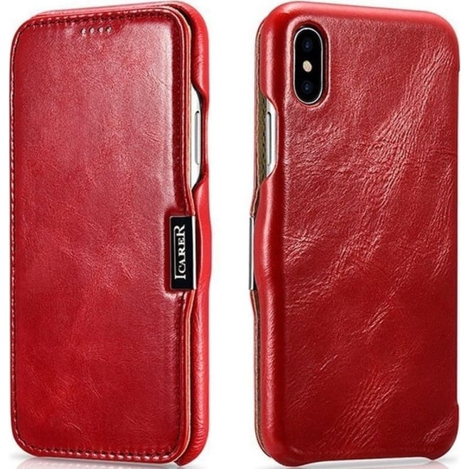 iCarer Vintage Series Side-Open Δερμάτινη Θήκη iPhone XS Max - Red
