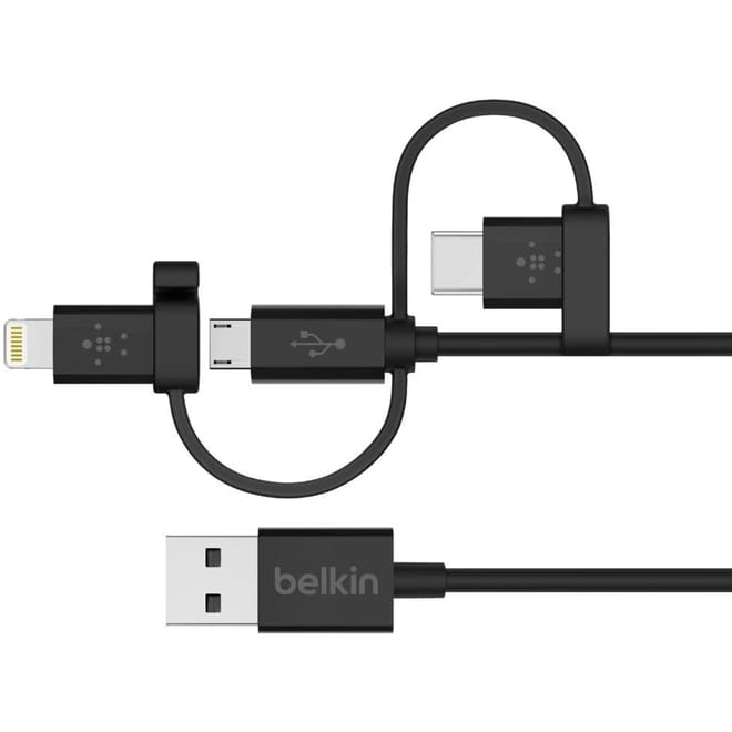 Belkin Universal Cable - Καλώδιο Φόρτισης και Μεταφοράς Δεδομένων USB σε Type-C / Lightning / MicroUSB - 120cm - Black
