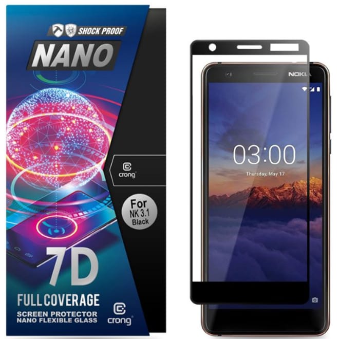 Crong 7D Nano Flexible Glass - Fullface Αντιχαρακτικό Υβριδικό Γυαλί Οθόνης Nokia 3.1 - Black - 0.3mm