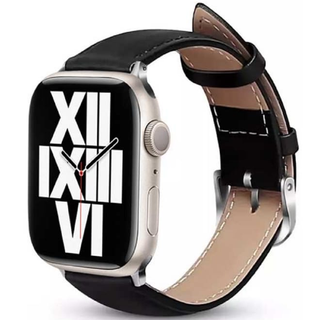 Crong Noble Band - Δερμάτινο Λουράκι Apple Watch Ultra2/Ultra1/SE/9/8/7/6/5/4 (49/45/44mm) - Black