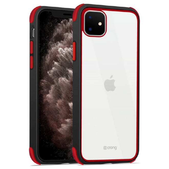 Crong Trace Clear Cover - Σκληρή Διάφανη Θήκη Apple iPhone 11 - Black / Red