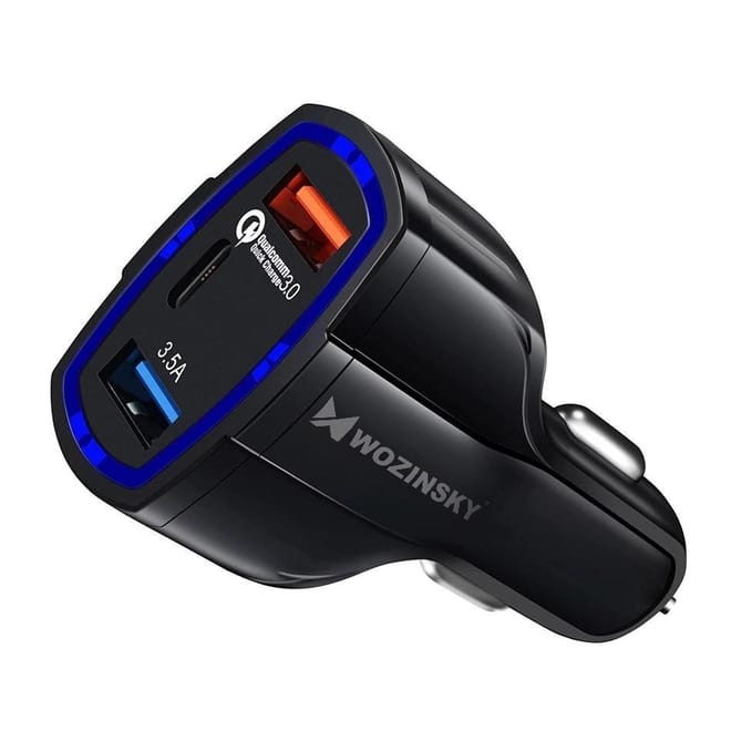 Wozinsky Quick Charge Smart Car Charger - Τριπλός Φορτιστής Αυτοκινήτου με Qualcomm Quick Charge 3.0 - 2 x USB-A & 1 x USB-C - Black