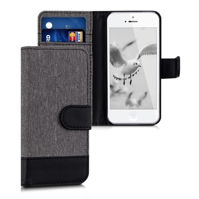 KW Θήκη Πορτοφόλι iPhone SE / 5S / 5 - Grey / Black Canvas