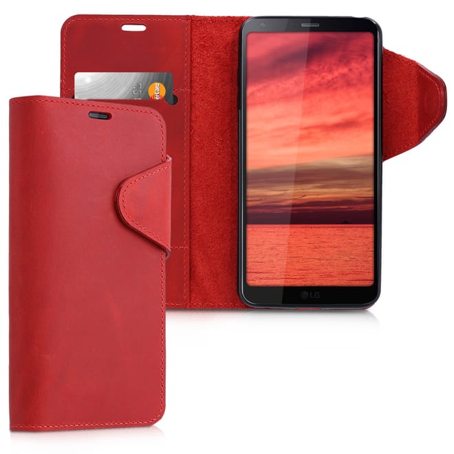 Kalibri Δερμάτινη Suede Θήκη - Πορτοφόλι LG G6 - Dark Red