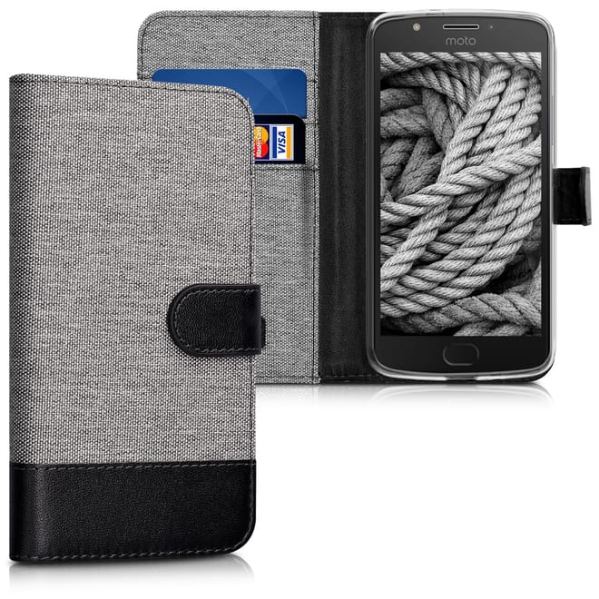 KW Θήκη Πορτοφόλι Motorola Moto E4 - Συνθετικό δέρμα - Grey / Black 
