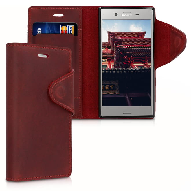 Kalibri Δερμάτινη Suede Θήκη - Πορτοφόλι Sony Xperia XZ1 Compact - Κόκκινο