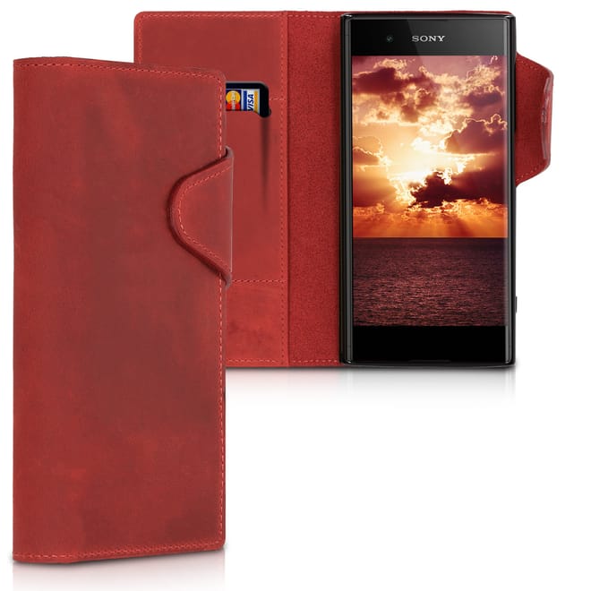 Kalibri Δερμάτινη Suede Θήκη - Πορτοφόλι Sony Xperia XA1 Plus - Κόκκινο 