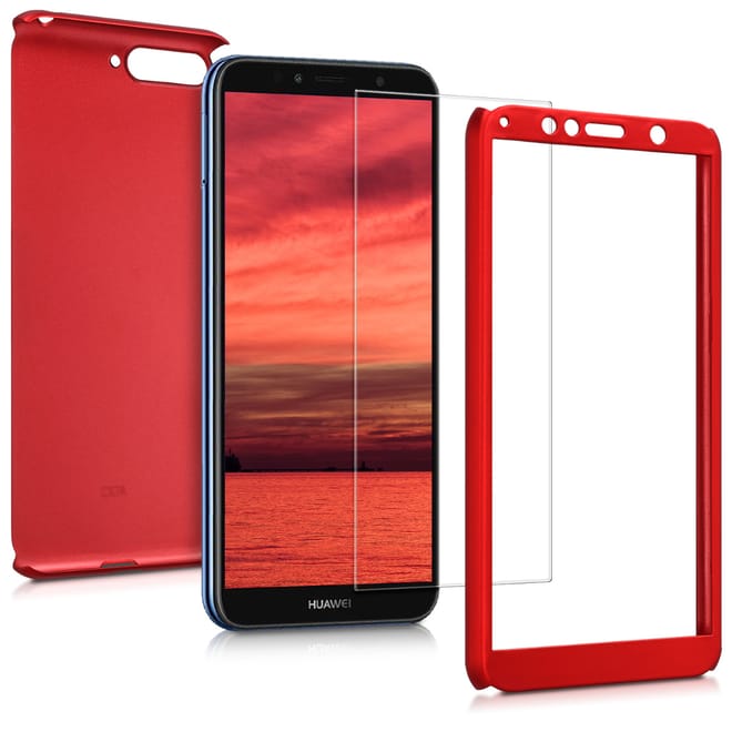 KW Θήκη Full Body with Screen Protector - Huawei Y6 (2018)- Metallic Dark Red