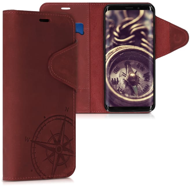 Kalibri Δερμάτινη Suede Θήκη - Πορτοφόλι Samsung Galaxy S9 - Dark Red
