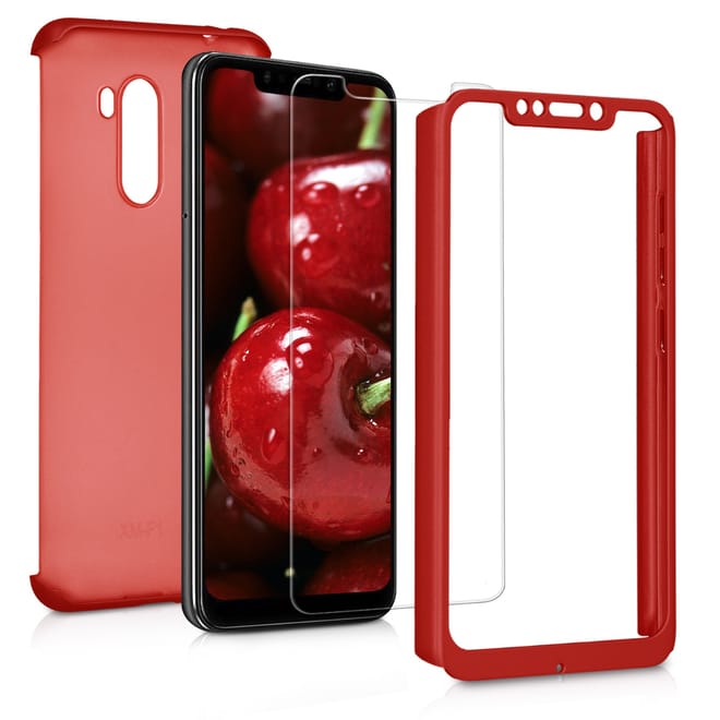 KW Θήκη Full Body Xiaomi Pocophone F1 & Tempered Glass - Metallic Dark Red