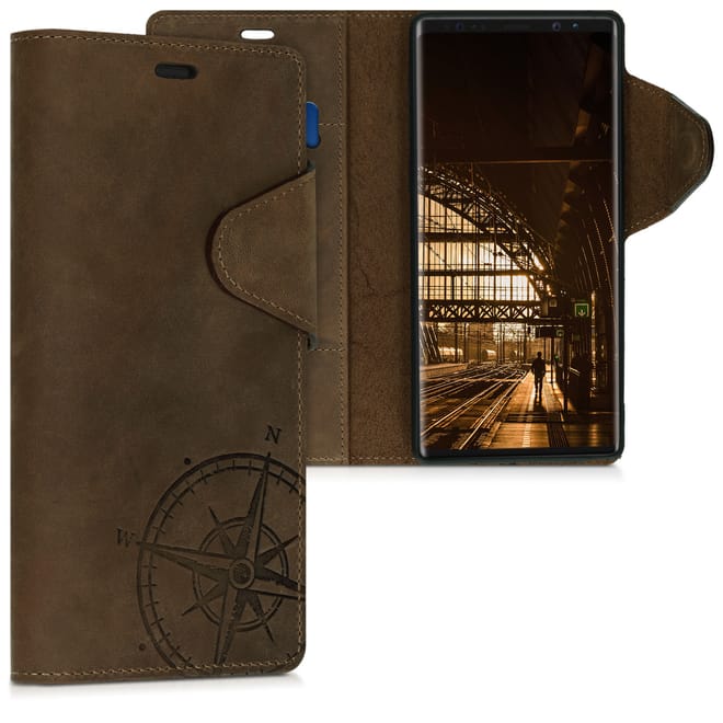 Kalibri Δερμάτινη Suede Θήκη - Πορτοφόλι Samsung Galaxy Note 9 - Brown Compass