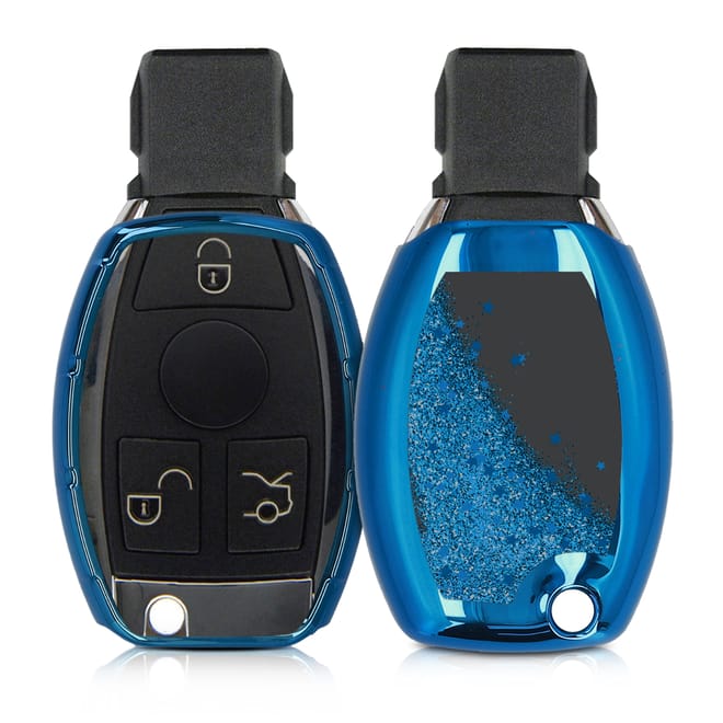 KW Silicone Θήκη Κλειδιού Mercedes Benz - 2-3 Κουμπιά (Keyless Go) - Blue / Metallic Blue