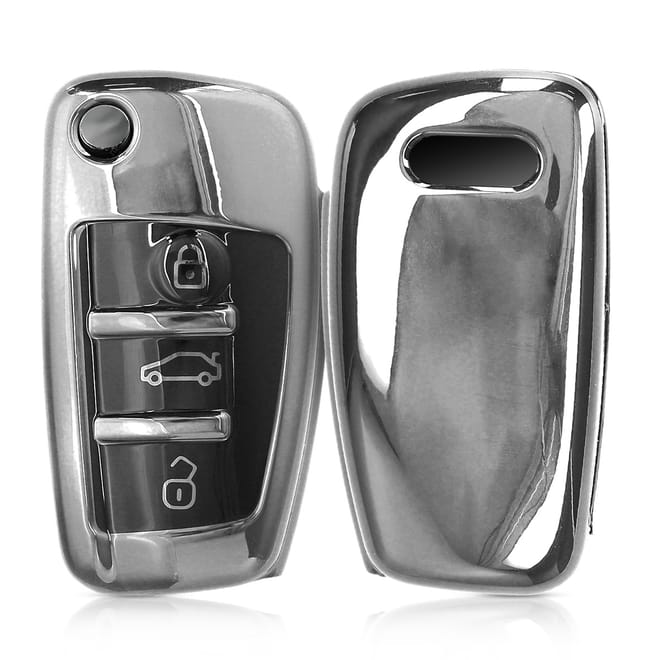 KW Θήκη Κλειδιού Audi - Σιλικόνη - 3 Κουμπιά - Silver High Gloss