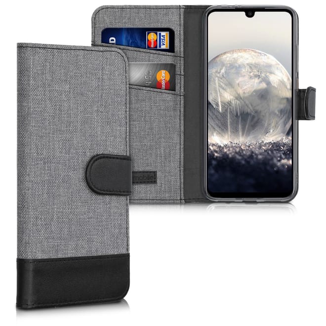 KW Θήκη - Πορτοφόλι Xiaomi Redmi Note 7 / Note 7 Pro - Fabric and PU Leather Flip Cover - Grey / Black