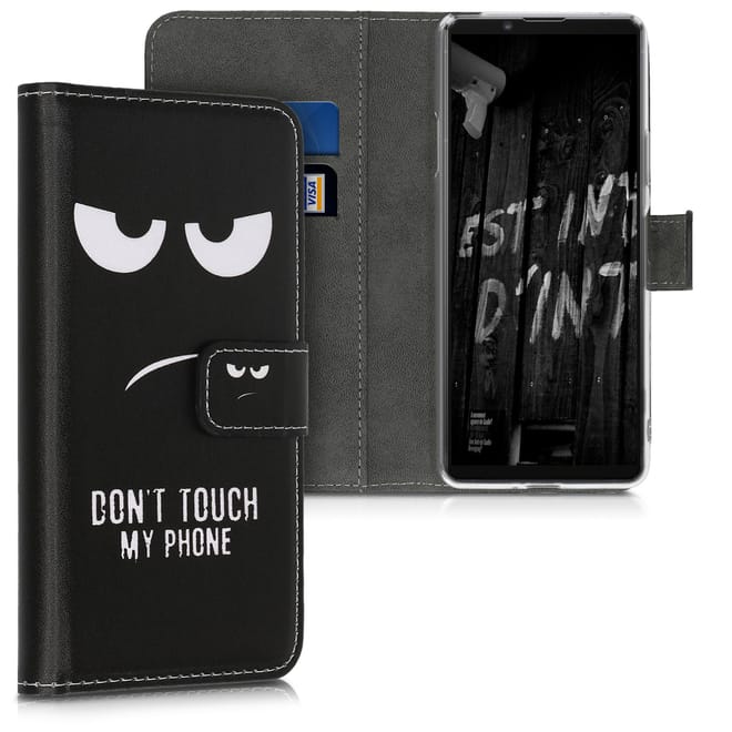 KW Θήκη - Πορτοφόλι Sony Xperia 10 II - Don't Touch My Phone - White / Black