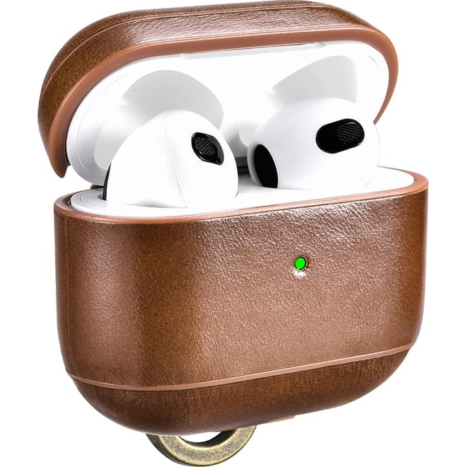 iCarer Vintage Δερμάτινη Θήκη με Γάντζο για Apple AirPods 3rd Gen - Brown