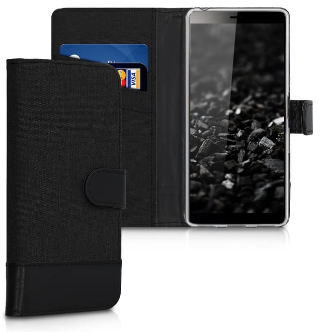 KW Θήκη Πορτοφόλι Sony Xperia L3 - Συνθετικό Δέρμα - Anthracite / Black 