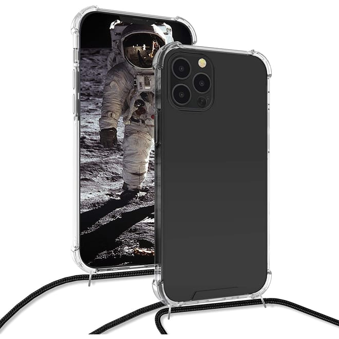 KWmobile Διάφανη Θήκη Σιλικόνης με Λουράκι Λαιμού Apple iPhone 12 / 12 Pro - Black / Transparent