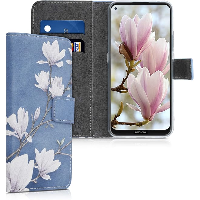 KWmobile Θήκη - Πορτοφόλι Nokia 3.4 - Magnolias Taupe / White / Blue Grey