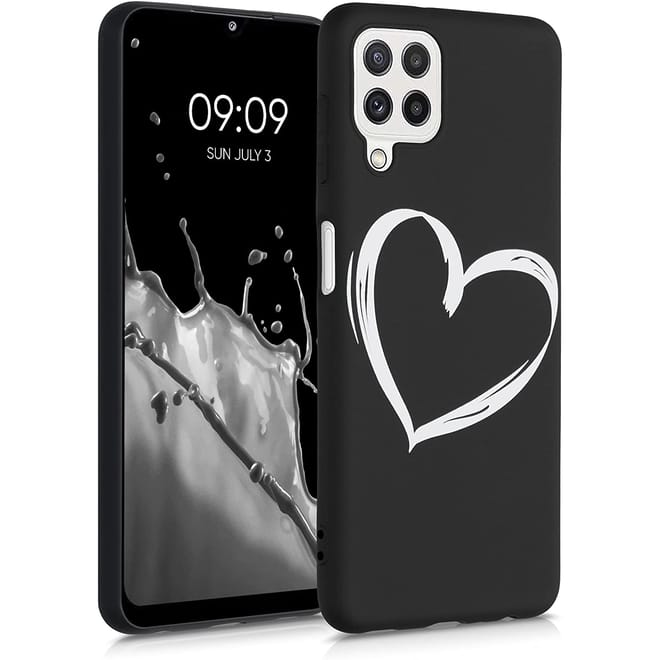 KWmobile Θήκη Σιλικόνης Samsung Galaxy A22 4G - Brushed Heart White / Black