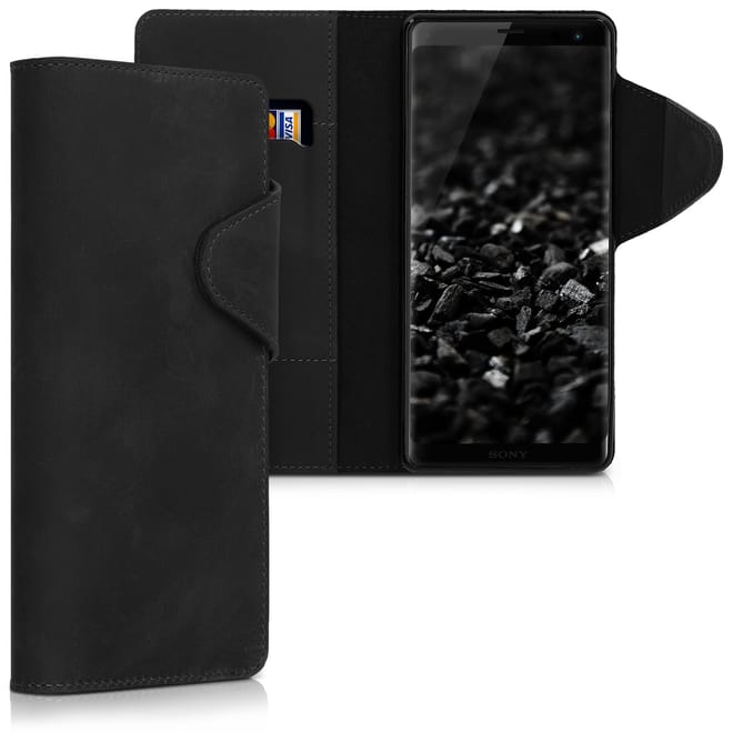 Kalibri Δερμάτινη Suede Θήκη - Πορτοφόλι Sony Xperia XZ3 - Black