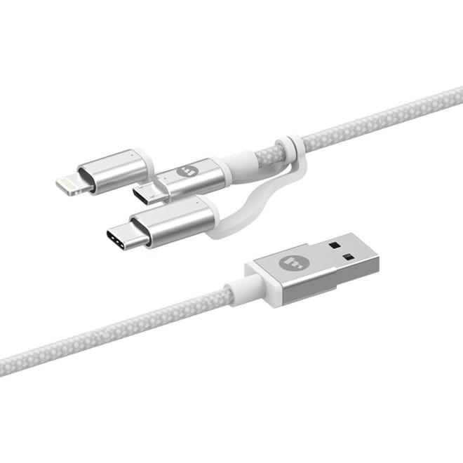 Mophie Καλώδιο Φόρτισης & Μεταφοράς Δεδομένων 3 in 1 USB σε Micro / Lightining / Type-C - 1m - White