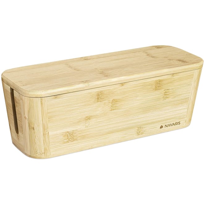 Navaris Bamboo Cable Box - Κουτί Οργάνωσης Καλωδίων από Μπαμπού με Καπάκι - 32 x 12 x 11cm - Bamboo
