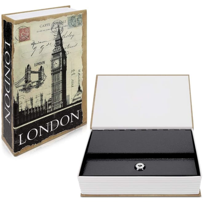 Navaris Fake Book Safe with Lock - Βιβλίο Χρηματοκιβώτιο / Κρύπτη με Κλειδαριά - 24 x 16 x 5 cm - Design London
