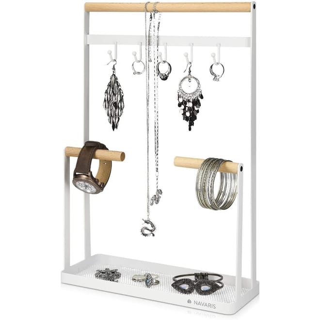 Navaris Jewellery Stand Necklace Holder - Βάση Κοσμημάτων και Αξεσουάρ από Μέταλλο και Ξύλο - White