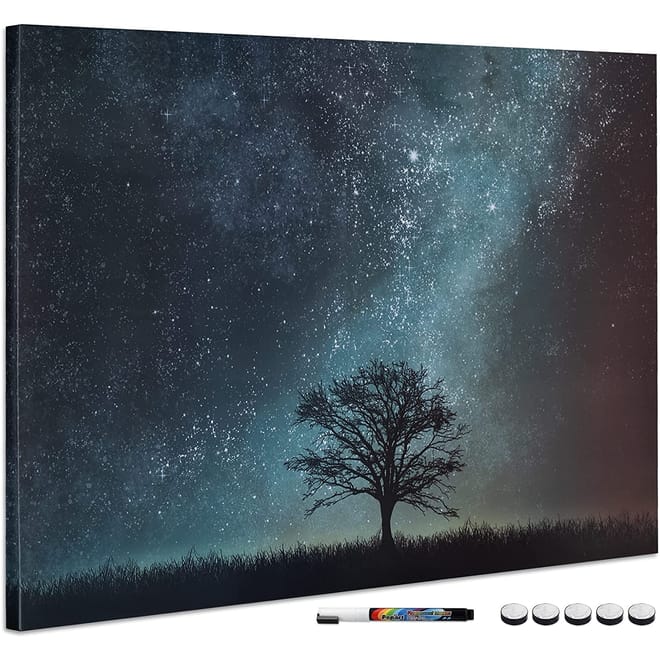 Navaris Magnetic Memo Board Whiteboard - Μαγνητικός Πίνακας Ανακοινώσεων - 90 x 60 cm - Starry Sky / Tree