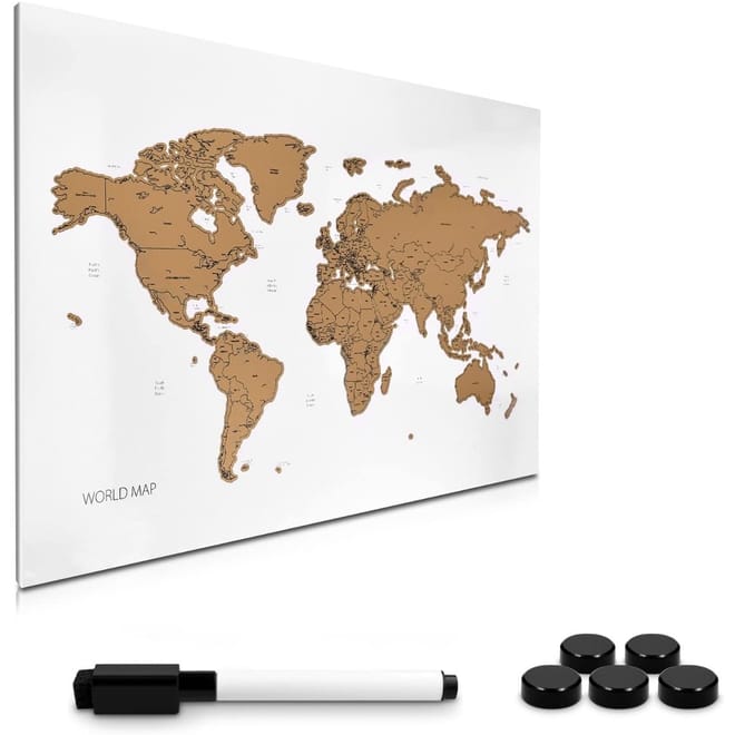 Navaris Memo Board Whiteboard - Μαγνητικός Πίνακας Ανακοινώσεων με Scratch Off Χάρτη - 40 x 60 cm - World Map