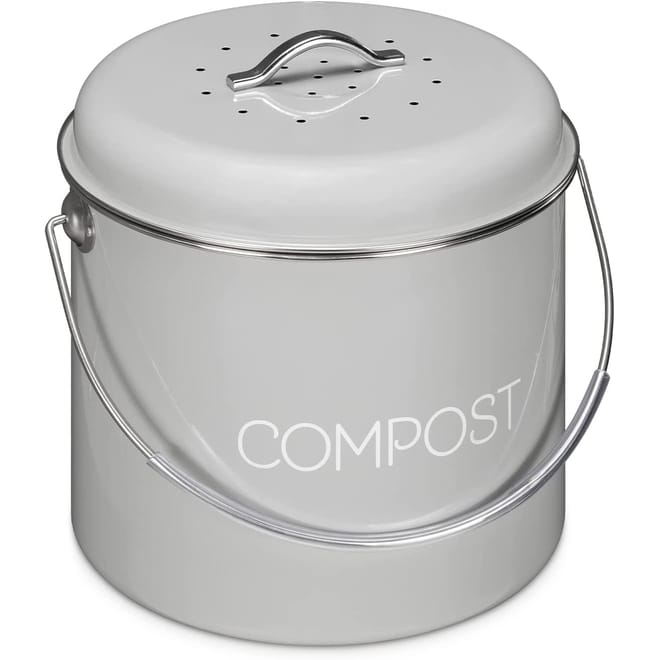 Navaris Metal Compost Caddy Bin - Κάδος Kομποστοποίησης για Οργανικά Απορρίμματα - 5L - Grey