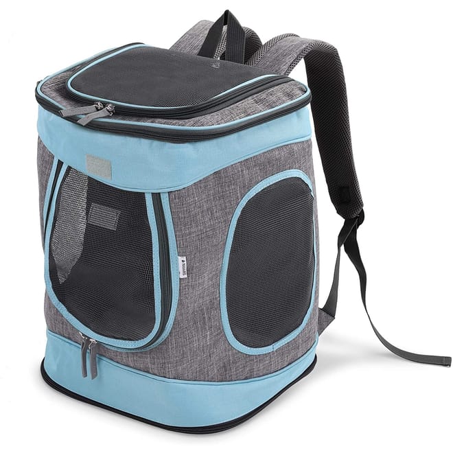 Navaris Pet Carrier Backpack - Αναδιπλούμενο Σακίδιο Μεταφοράς για Κατοικίδια - 33 x 28 x 43 cm - Grey / Blue