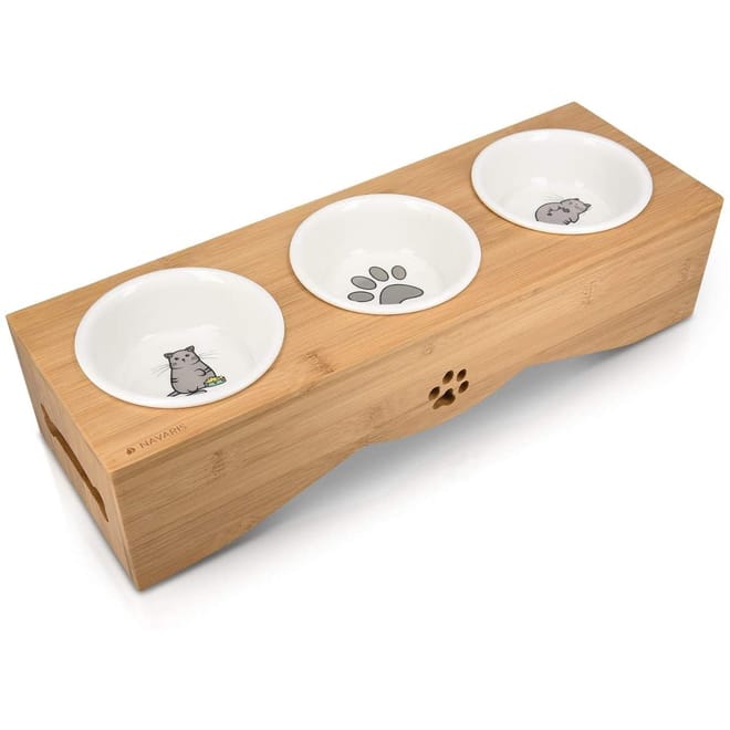 Navaris Raised Pet Bowls Stand - Ανυψωμένα Μπολ Φαγητού με Ξύλινη Βάση για Κατοικίδια - Wood