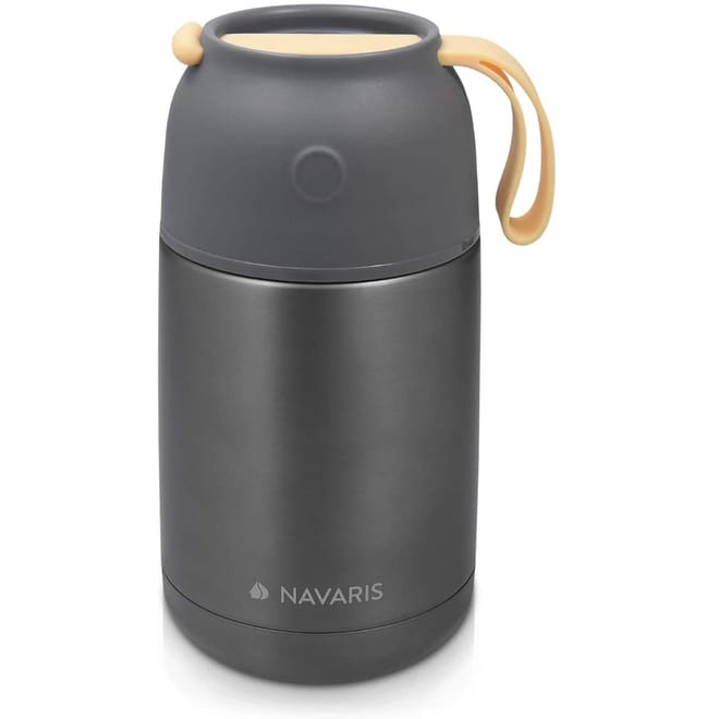 Navaris Vacuum Insulated Food Jar - Θερμός από Ανοξείδωτο Ατσάλι με Καπάκι / Δοχείο για Φαγητό - 650ml - Dark Gray