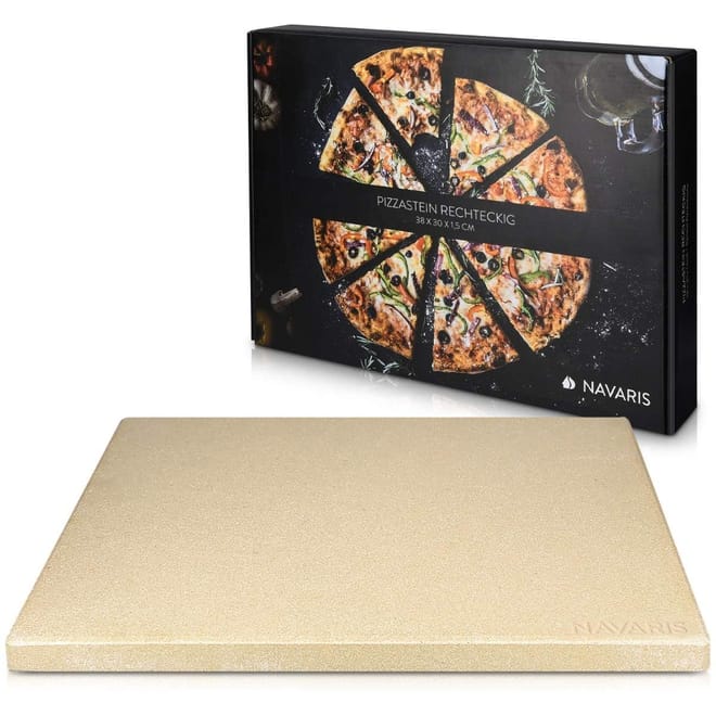 Navaris XL Pizza Stone - Τετράγωνη Πέτρινη Πλάκα Ψησίματος Πίτσας - Brown