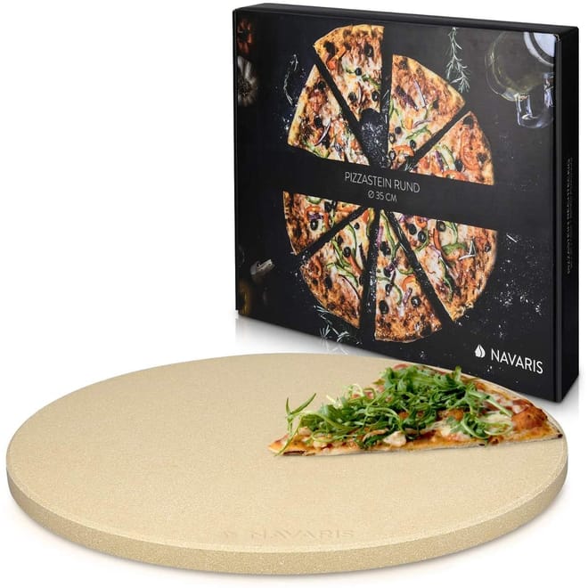 Navaris XXL Pizza Stone - Στρογγυλή Πέτρινη Πλάκα Ψησίματος για Πίτσα – Brown