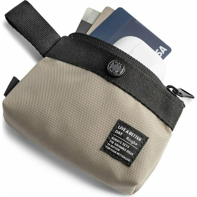 Ringke Mini Pouch 2-Way Bag Miniature - Universal Τσαντάκι / Πουγκί για Ακουστικά / Αξεσουάρ με Αντιμικροβιακή Ύφανση - Beige