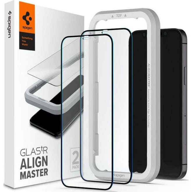 Spigen GLAS.tR ALIGNmaster - Αντιχαρακτικό Fullface Γυάλινο Tempered Glass Apple iPhone 12 / 12 Pro - 2 Τεμάχια - Black 
