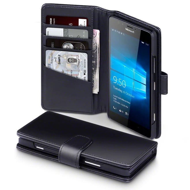 Μαύρο Δερμάτινο Πορτοφόλι Microsoft Lumia 950