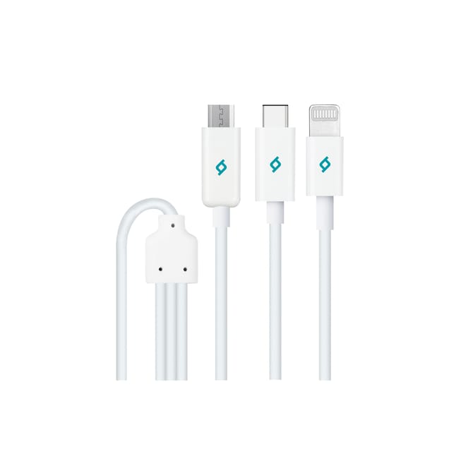TTEC Trio Fast Charge Cable - Τριπλό Καλώδιο Φόρτισης & Μεταφοράς Δεδομένων USB σε Micro-USB, Type-C & Lightning - 100cm - White
