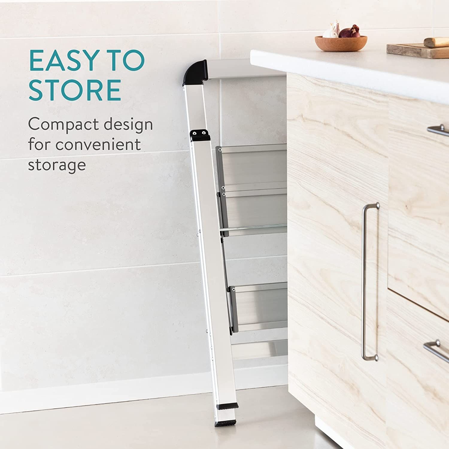 Leonardo 2-Step Aluminium Stool – Foldable, Non-Slip, Silver | Ultra-Thin 4cm Design, EN131 Certified, Made In Italy