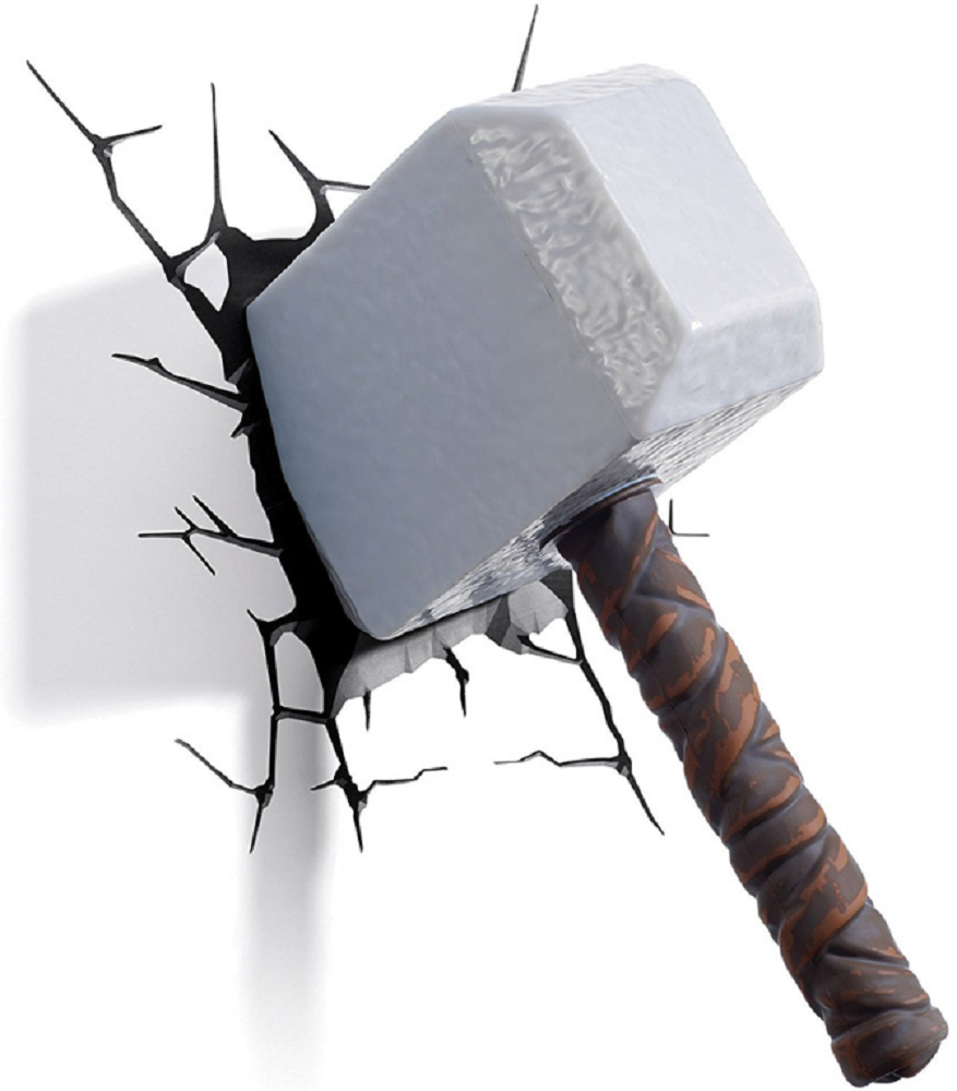3DLightFX Marvel Avengers Thor Hammer 3D Deco Light - 3D LED Παιδικό Φωτιστικό Τοίχου με Αυτοκόλλητο Ρωγμών