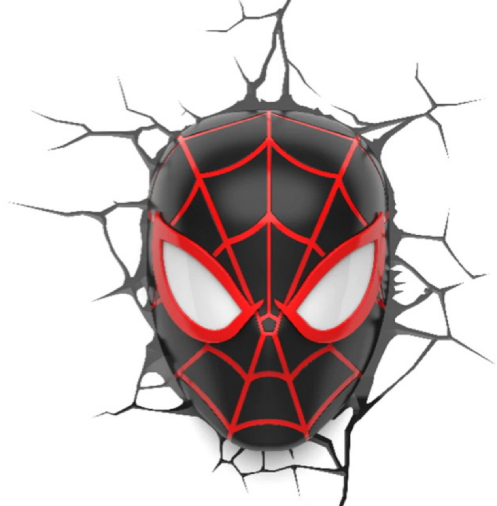 3DLightFX Marvel SpiderMan Miles Morales Mask 3D Deco Light - 3D LED Παιδικό Φωτιστικό Τοίχου με Αυτοκόλλητο Ρωγμών