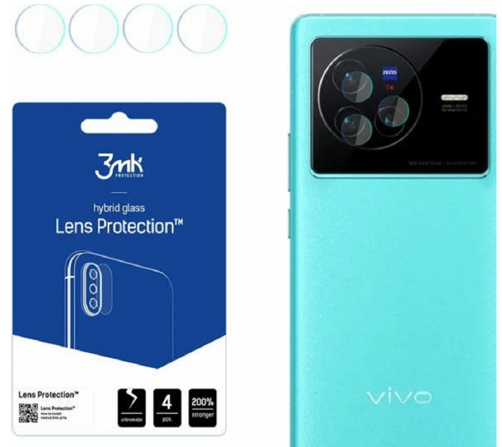 3MK Hybrid Glass Camera Protector - Αντιχαρακτικό Υβριδικό Προστατευτικό Γυαλί για Φακό Κάμερας Vivo X80 - 4 Τεμάχια