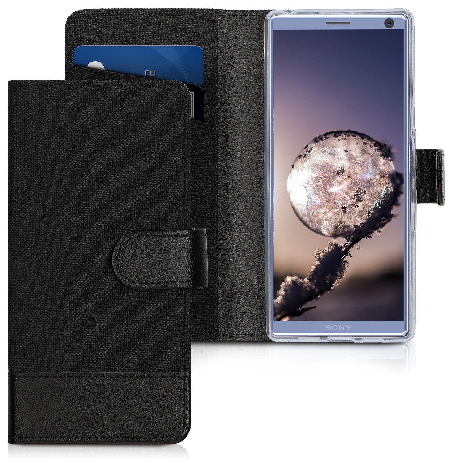 KW Θήκη-Πορτοφόλι Sony Xperia 10 - Anthracite / Black Canvas