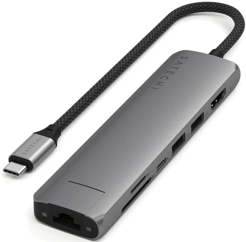 Αντάπτορας Satechi 7in1 USB-C Slim Multiport Adapter Type-C (male) σε 1 x Type-C 100W / 2 x USB-A 3.2 10Gbps / 1 x HDMI 4K 60Hz / 1 x Ethernet 1 Gigabit / 1 x SD / 1 x MicroSD - Space Grey