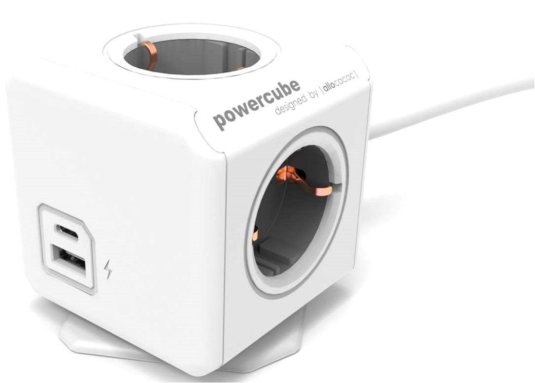 Allocacoc PowerCube Extended USB A + C - Πολύπριζο με 4 Υποδοχές 3680W & Καλώδιο 150cm - 1 x USB-A / 1 x Type-C - 2.4A - Trolley Grey - 2 Έτη Εγγύηση (10435/DEEUAC)