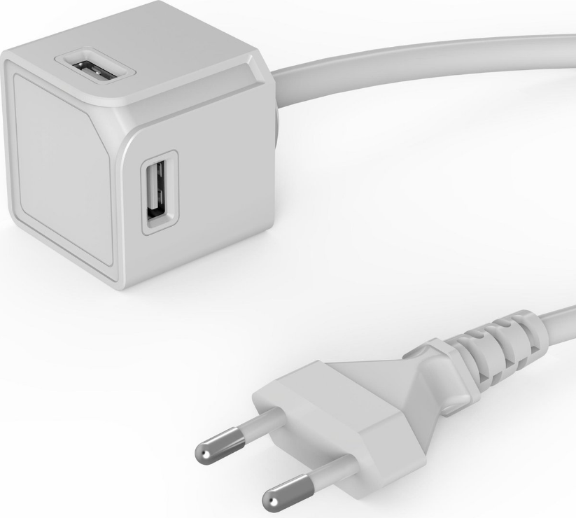Allocacoc USBcube Extended - Φορτιστής Τοίχου / Αντάπτορας με 4 x USB-A & Ενσωματωμένο Καλώδιο 150cm - 3A - White (10464WT/EUEUMC)
