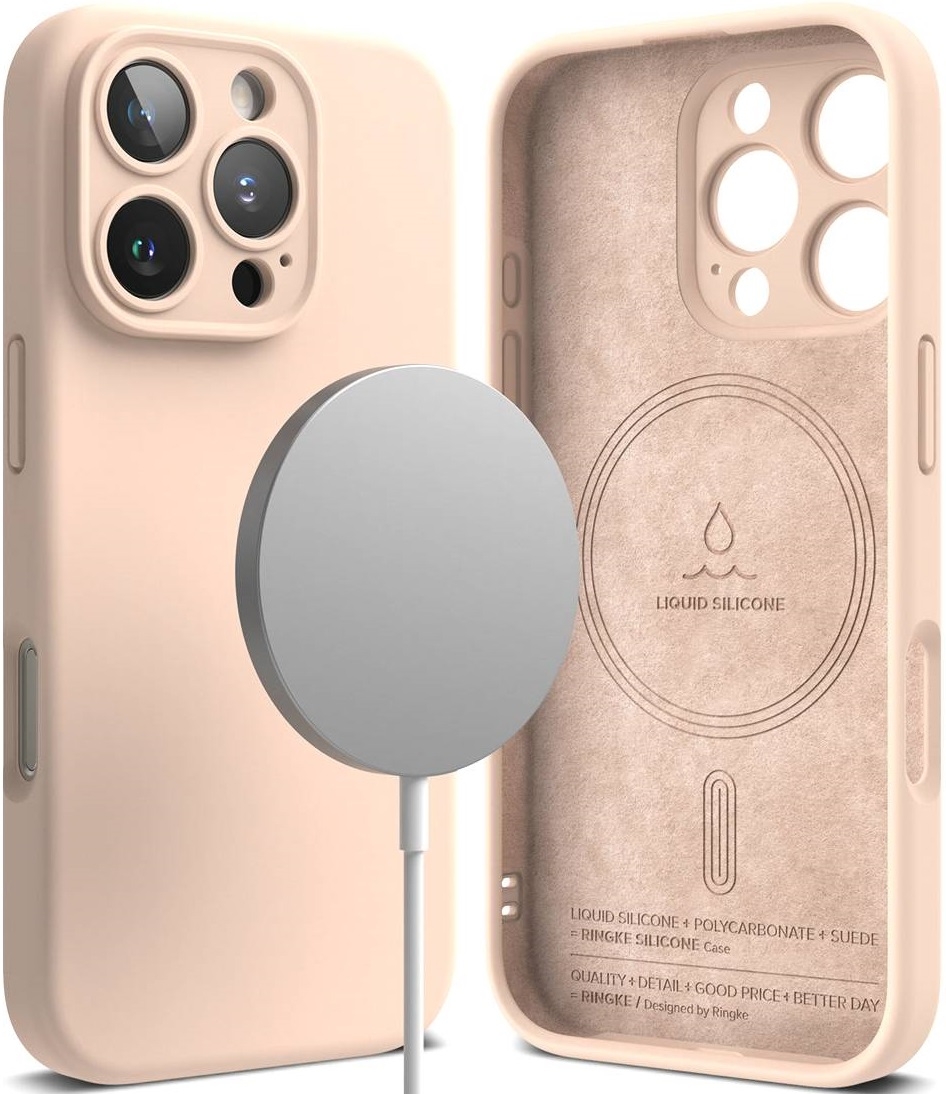 Ανθεκτική MagSafe Θήκη Σιλικόνης - Apple iPhone 16 Pro - Ringke Silicone Magnetic - Pink Sand